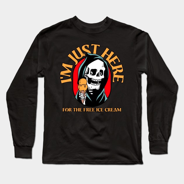 I'm Just Here For The Free Ice Cream, Vintage Grim Reaper Family Cruise Food Design Long Sleeve T-Shirt by Printofi.com